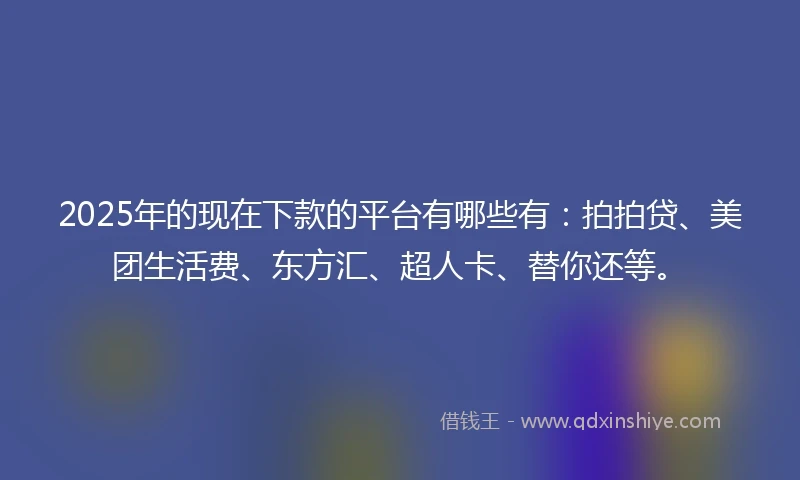 2025年的现在下款的平台有哪些有：拍拍贷、美团生活费、东方汇、超人卡、替你还等。