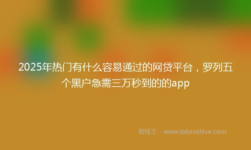 2025年热门有什么容易通过的网贷平台，罗列五个黑户急需三万秒到的的app