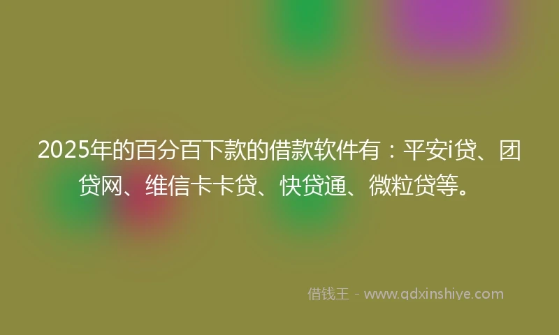 2025年的百分百下款的借款软件有：平安i贷、团贷网、维信卡卡贷、快贷通、微粒贷等。