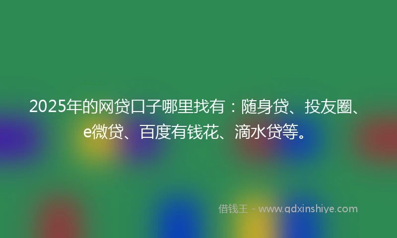 2025年的网贷口子哪里找有：随身贷、投友圈、e微贷、百度有钱花、滴水贷等。