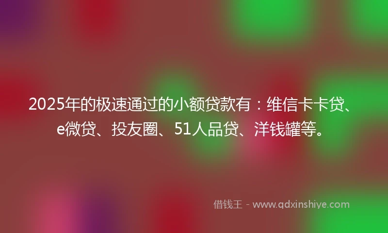 2025年的极速通过的小额贷款有：维信卡卡贷、e微贷、投友圈、51人品贷、洋钱罐等。