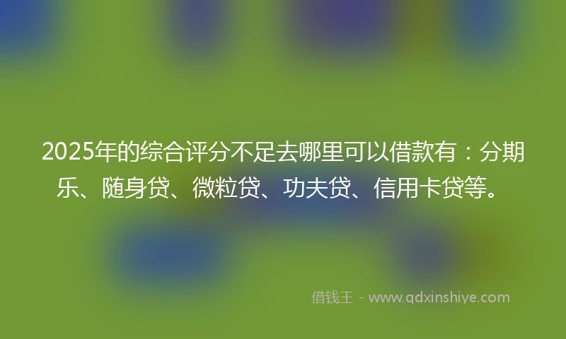 2025年的综合评分不足去哪里可以借款有:分期乐、随身贷、微粒贷、功夫贷、信用卡贷等。