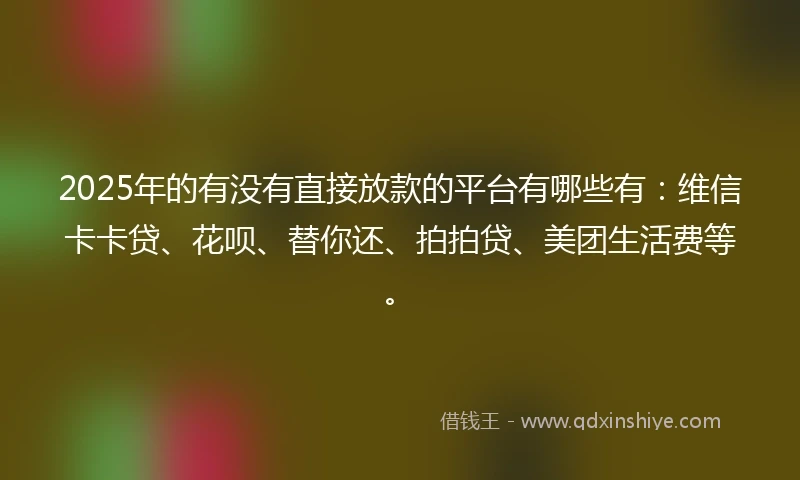 2025年的有没有直接放款的平台有哪些有：维信卡卡贷、花呗、替你还、拍拍贷、美团生活费等。