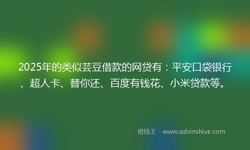 2025年的类似芸豆借款的网贷有：平安口袋银行、超人卡、替你还、百度有钱花、小米贷款等。