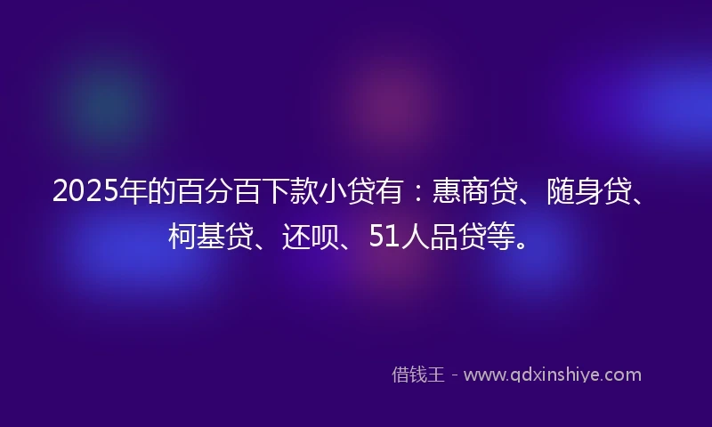 2025年的百分百下款小贷有：惠商贷、随身贷、柯基贷、还呗、51人品贷等。