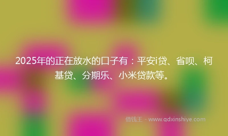 2025年的正在放水的口子有：平安i贷、省呗、柯基贷、分期乐、小米贷款等。