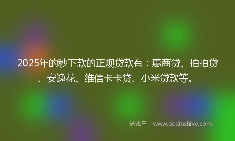 2025年的秒下款的正规贷款有：惠商贷、拍拍贷、安逸花、维信卡卡贷、小米贷款等。