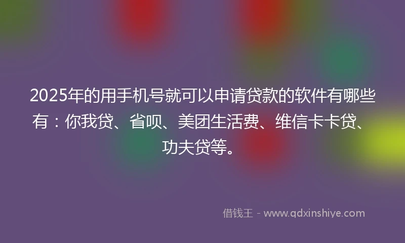 2025年的用手机号就可以申请贷款的软件有哪些有：你我贷、省呗、美团生活费、维信卡卡贷、功夫贷等。