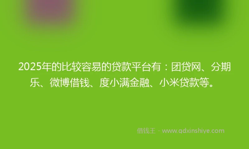 2025年的比较容易的贷款平台有：团贷网、分期乐、微博借钱、度小满金融、小米贷款等。