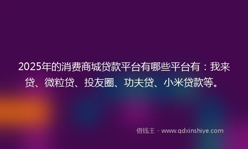 2025年的消费商城贷款平台有哪些平台有：我来贷、微粒贷、投友圈、功夫贷、小米贷款等。