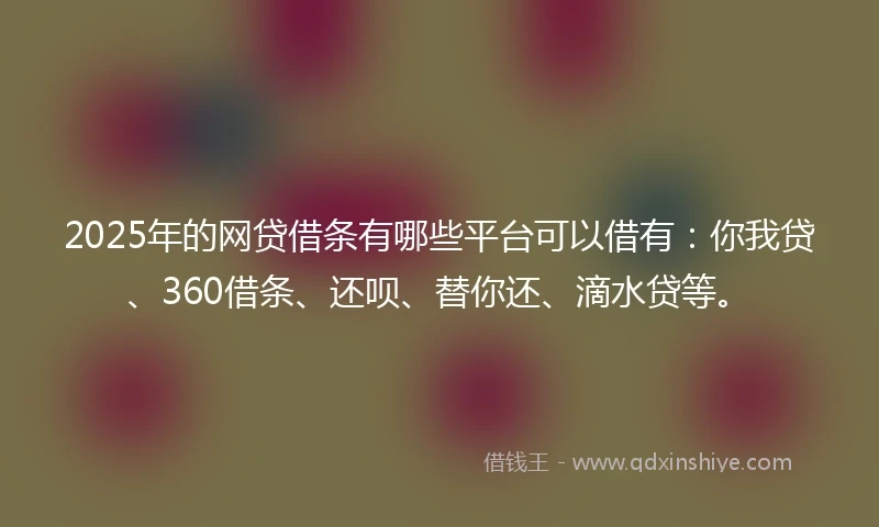 2025年的网贷借条有哪些平台可以借有：你我贷、360借条、还呗、替你还、滴水贷等。