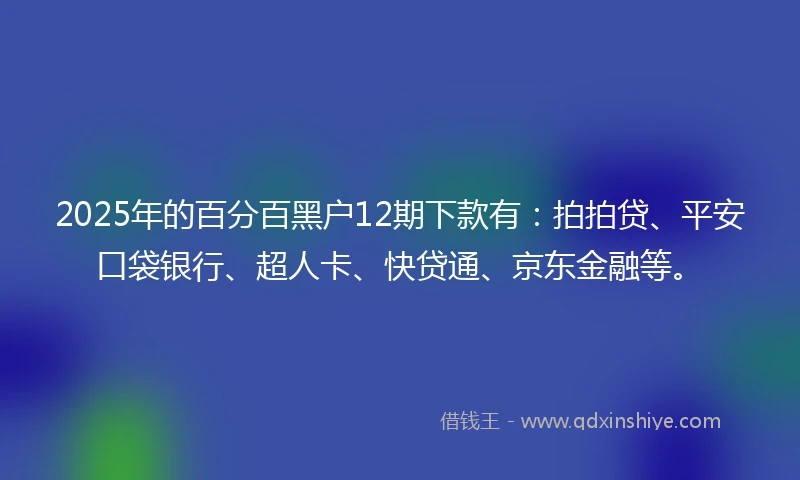 2025年的百分百黑户12期下款有：拍拍贷、平安口袋银行、超人卡、快贷通、京东金融等。