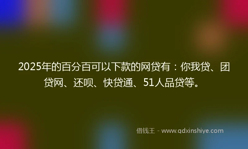 2025年的百分百可以下款的网贷有：你我贷、团贷网、还呗、快贷通、51人品贷等。
