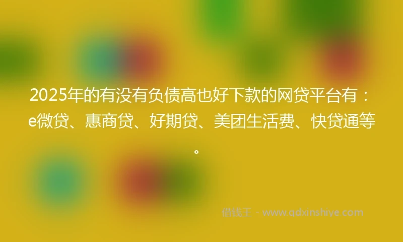 2025年的有没有负债高也好下款的网贷平台有：e微贷、惠商贷、好期贷、美团生活费、快贷通等。
