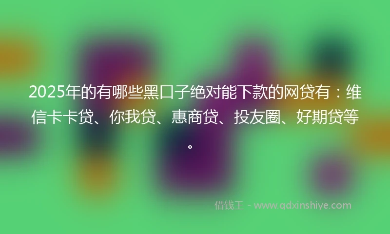 2025年的有哪些黑口子绝对能下款的网贷有：维信卡卡贷、你我贷、惠商贷、投友圈、好期贷等。