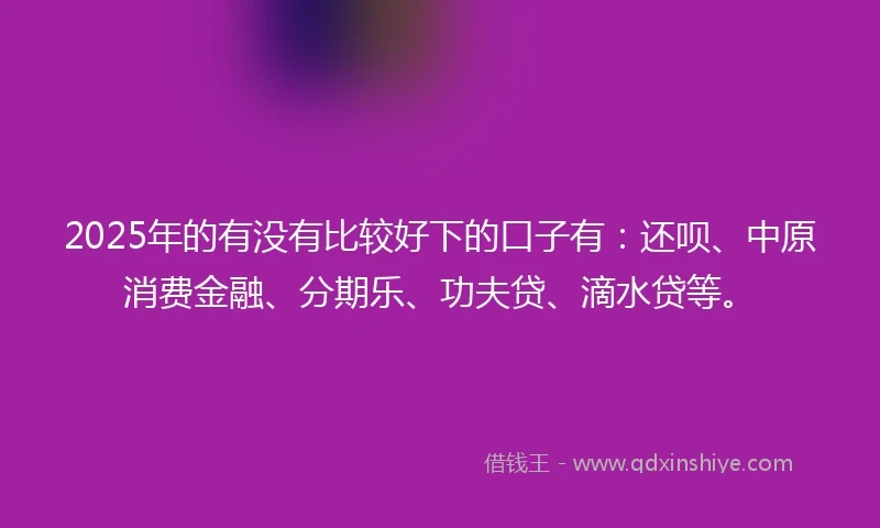 2025年的有没有比较好下的口子有：还呗、中原消费金融、分期乐、功夫贷、滴水贷等。