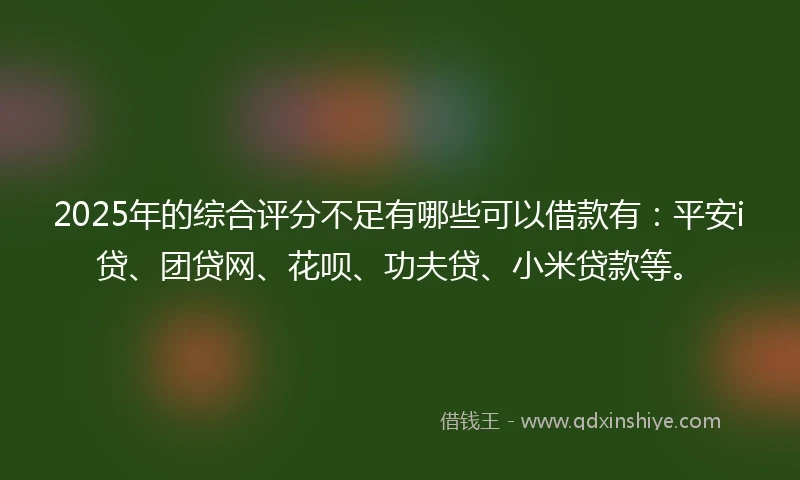 2025年的综合评分不足有哪些可以借款有：平安i贷、团贷网、花呗、功夫贷、小米贷款等。