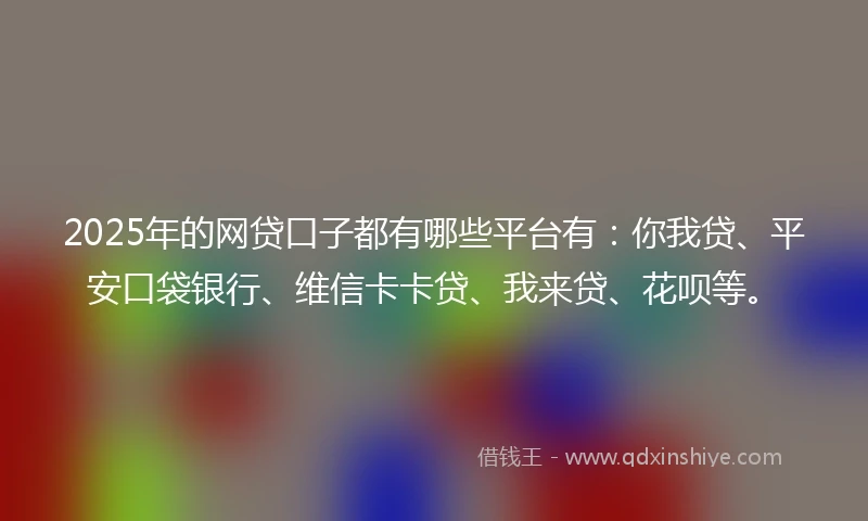 2025年的网贷口子都有哪些平台有：你我贷、平安口袋银行、维信卡卡贷、我来贷、花呗等。