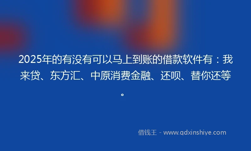 2025年的有没有可以马上到账的借款软件有：我来贷、东方汇、中原消费金融、还呗、替你还等。