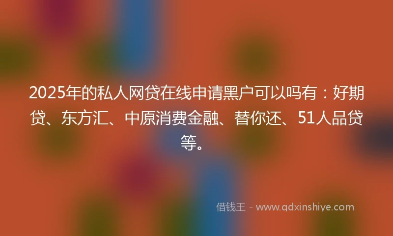 2025年的私人网贷在线申请黑户可以吗有：好期贷、东方汇、中原消费金融、替你还、51人品贷等。
