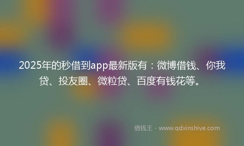 2025年的秒借到app最新版有：微博借钱、你我贷、投友圈、微粒贷、百度有钱花等。