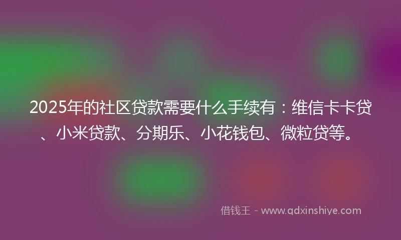 2025年的社区贷款需要什么手续有：维信卡卡贷、小米贷款、分期乐、小花钱包、微粒贷等。