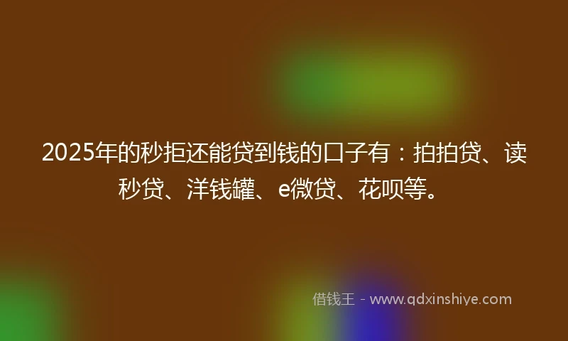 2025年的秒拒还能贷到钱的口子有：拍拍贷、读秒贷、洋钱罐、e微贷、花呗等。