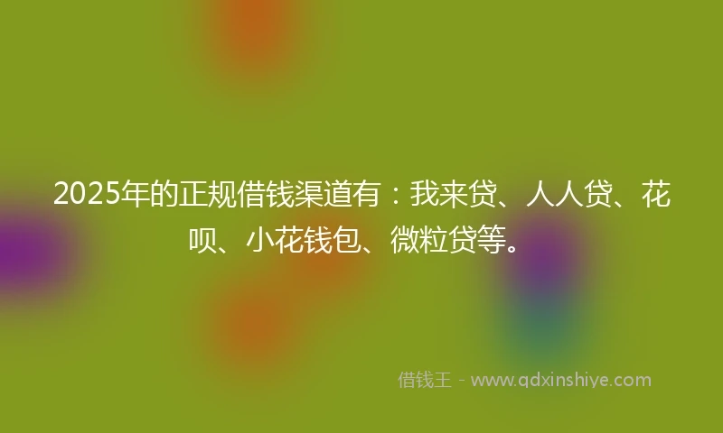 2025年的正规借钱渠道有：我来贷、人人贷、花呗、小花钱包、微粒贷等。