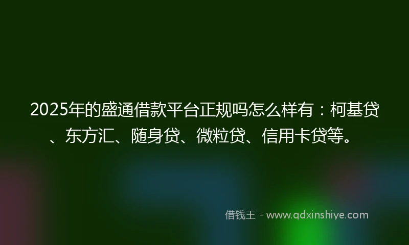 2025年的盛通借款平台正规吗怎么样有：柯基贷、东方汇、随身贷、微粒贷、信用卡贷等。