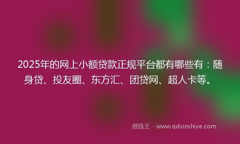 2025年的网上小额贷款正规平台都有哪些有：随身贷、投友圈、东方汇、团贷网、超人卡等。