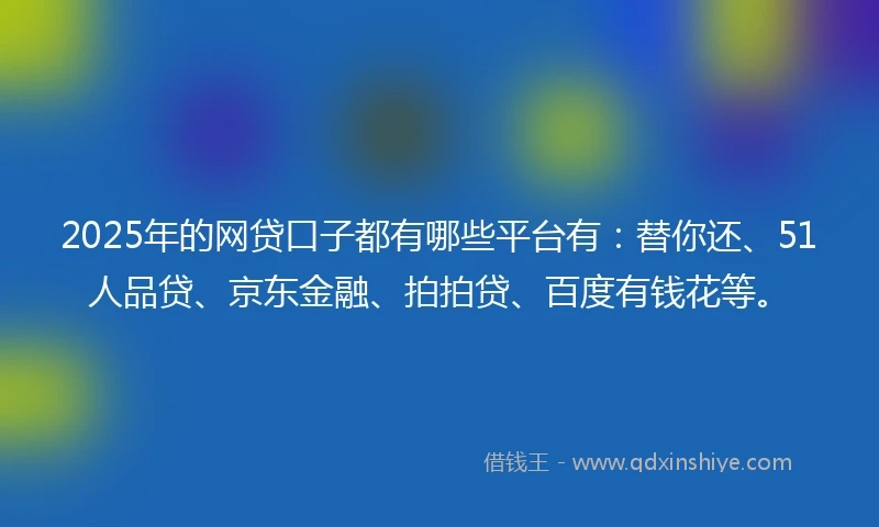 2025年的网贷口子都有哪些平台有：替你还、51人品贷、京东金融、拍拍贷、百度有钱花等。