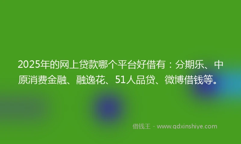 2025年的网上贷款哪个平台好借有：分期乐、中原消费金融、融逸花、51人品贷、微博借钱等。