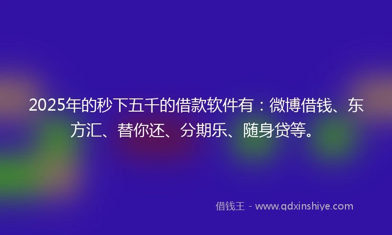 2025年的秒下五千的借款软件有：微博借钱、东方汇、替你还、分期乐、随身贷等。