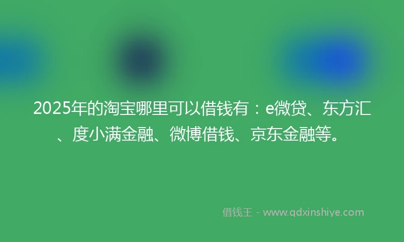 2025年的淘宝哪里可以借钱有：e微贷、东方汇、度小满金融、微博借钱、京东金融等。