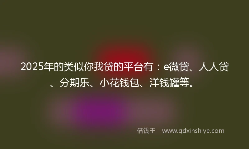 2025年的类似你我贷的平台有：e微贷、人人贷、分期乐、小花钱包、洋钱罐等。