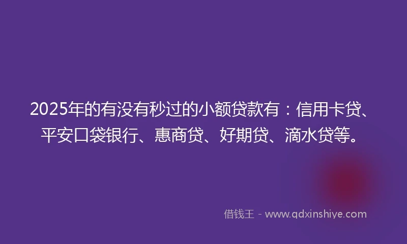 2025年的有没有秒过的小额贷款有：信用卡贷、平安口袋银行、惠商贷、好期贷、滴水贷等。