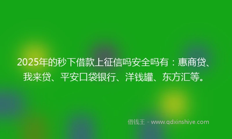 2025年的秒下借款上征信吗安全吗有：惠商贷、我来贷、平安口袋银行、洋钱罐、东方汇等。