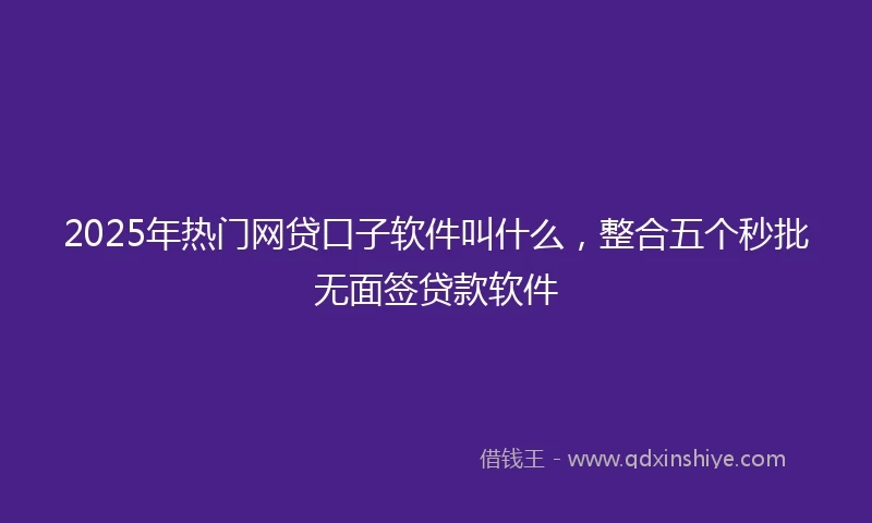 2025年热门网贷口子软件叫什么，整合五个秒批无面签贷款软件