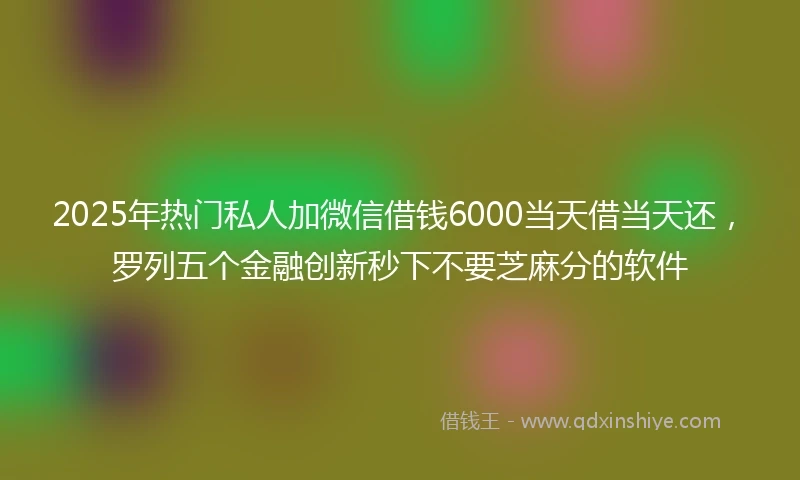 2025年热门私人加微信借钱6000当天借当天还，罗列五个金融创新秒下不要芝麻分的软件