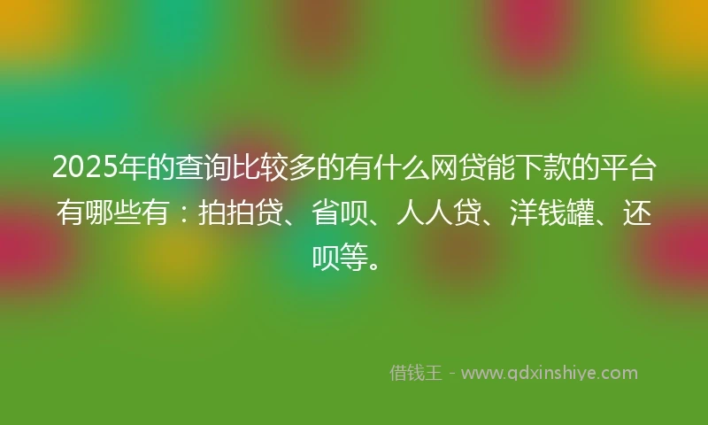 2025年的查询比较多的有什么网贷能下款的平台有哪些有：拍拍贷、省呗、人人贷、洋钱罐、还呗等。
