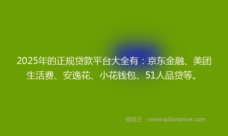 2025年的正规贷款平台大全有：京东金融、美团生活费、安逸花、小花钱包、51人品贷等。