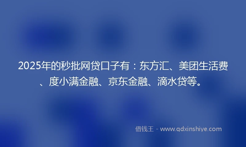2025年的秒批网贷口子有：东方汇、美团生活费、度小满金融、京东金融、滴水贷等。