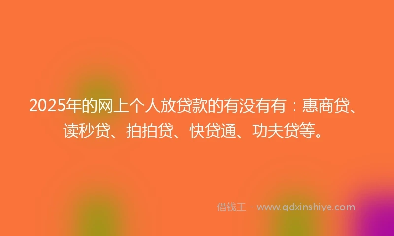 2025年的网上个人放贷款的有没有有：惠商贷、读秒贷、拍拍贷、快贷通、功夫贷等。