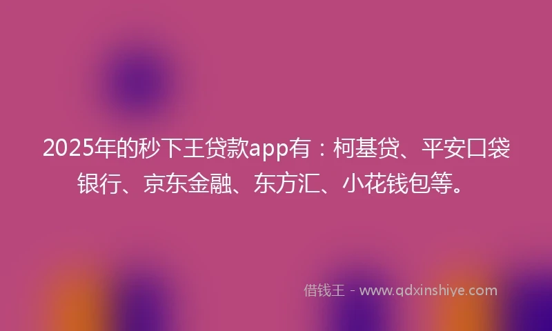 2025年的秒下王贷款app有：柯基贷、平安口袋银行、京东金融、东方汇、小花钱包等。