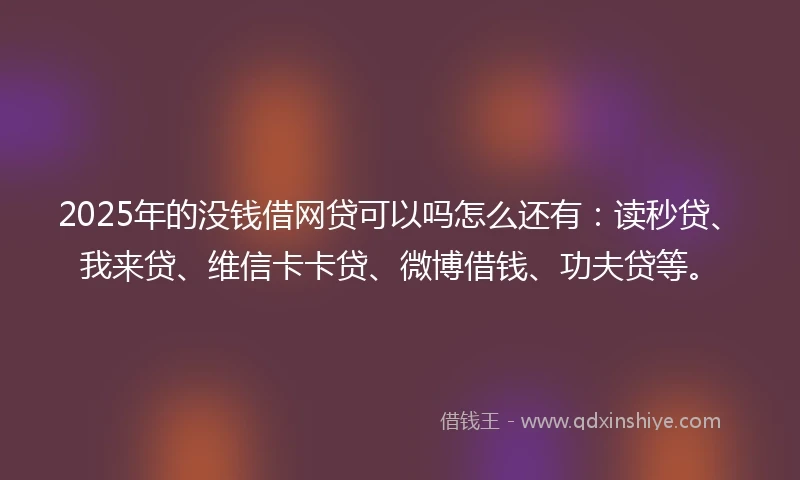 2025年的没钱借网贷可以吗怎么还有：读秒贷、我来贷、维信卡卡贷、微博借钱、功夫贷等。