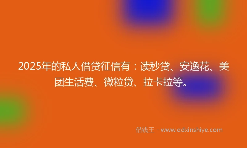 2025年的私人借贷征信有：读秒贷、安逸花、美团生活费、微粒贷、拉卡拉等。