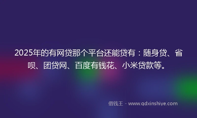 2025年的有网贷那个平台还能贷有：随身贷、省呗、团贷网、百度有钱花、小米贷款等。