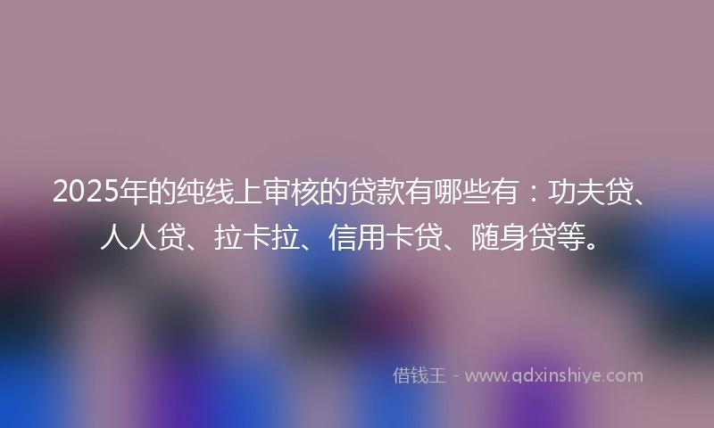 2025年的纯线上审核的贷款有哪些有：功夫贷、人人贷、拉卡拉、信用卡贷、随身贷等。