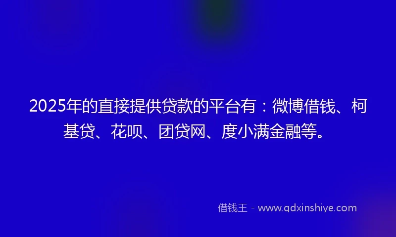 2025年的直接提供贷款的平台有：微博借钱、柯基贷、花呗、团贷网、度小满金融等。