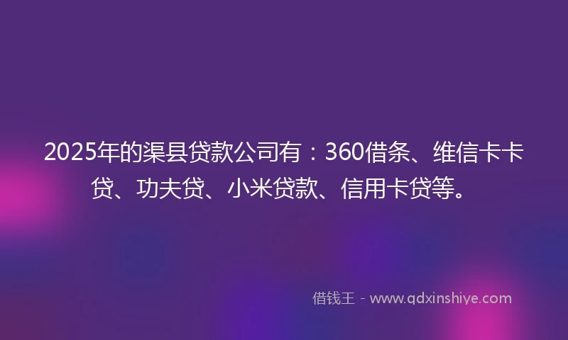 2025年的渠县贷款公司有：360借条、维信卡卡贷、功夫贷、小米贷款、信用卡贷等。